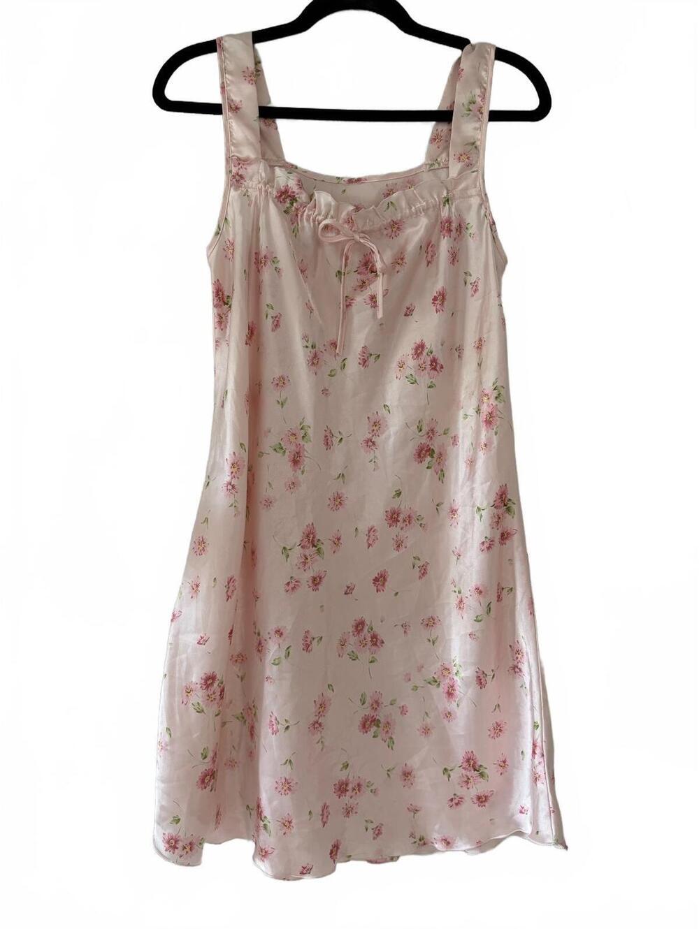 Dainty Womens M Pink Floral Slip Mini Sundress Square Neck